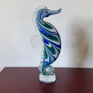 Vintage Handmade Glass Colorful Seahorse Figurine. Blown Animal Glass Seahorse